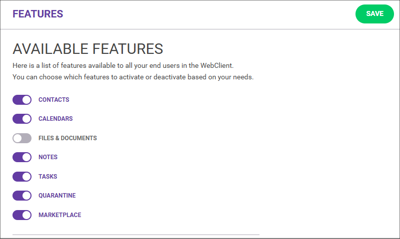 W Features Included Available features