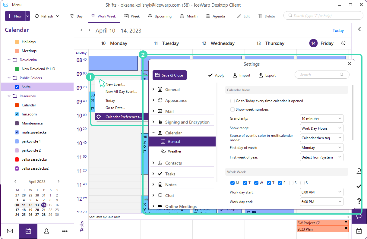 Calendar Preferences