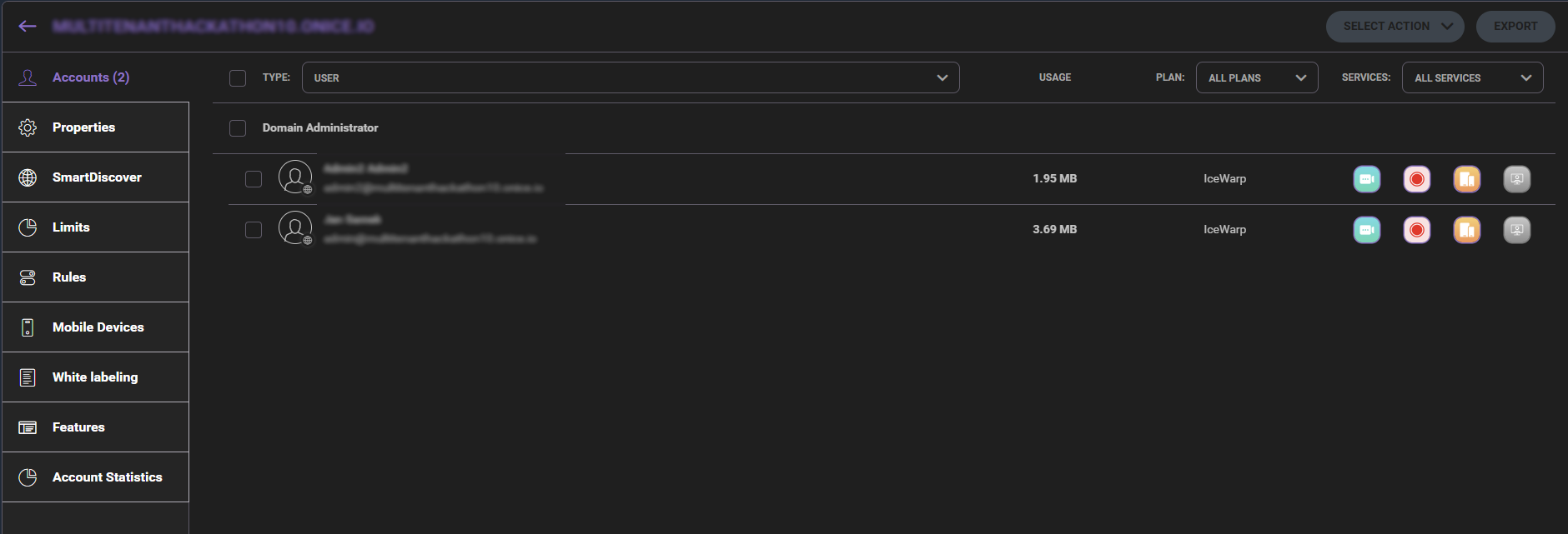 Domain configuration panel