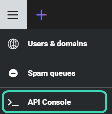 API Console option in the WebAdmin navigation menu