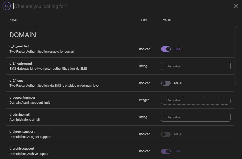 API Variables List in WebAdmin