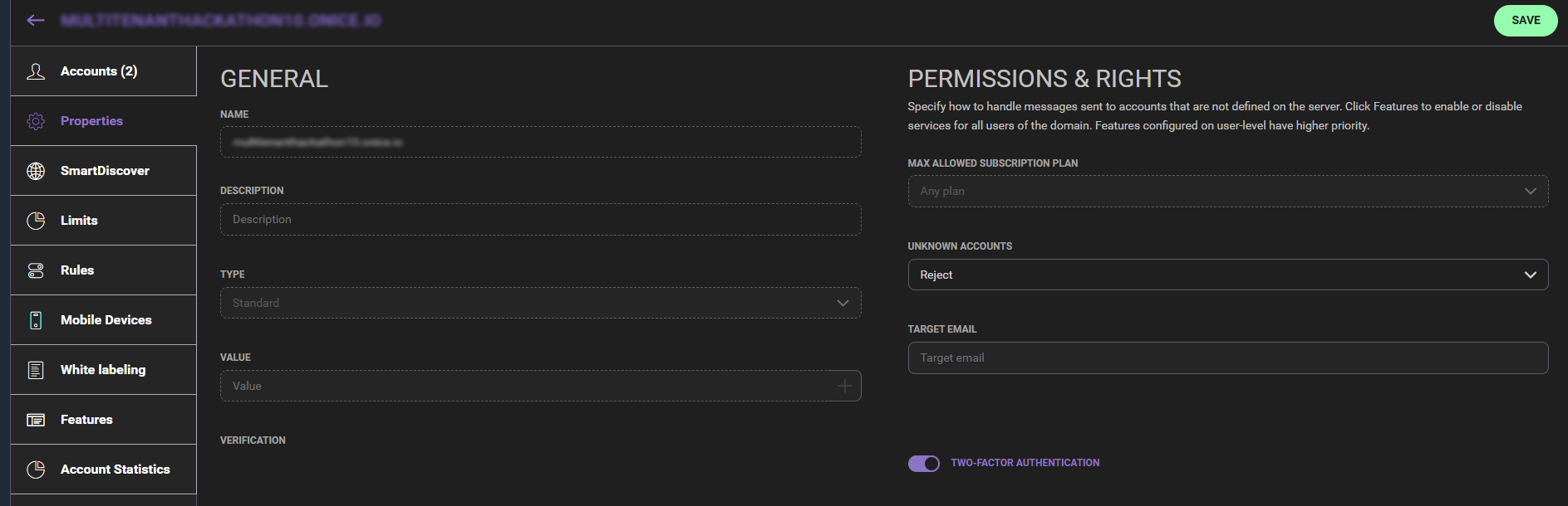Properties tab – General settings and permissions