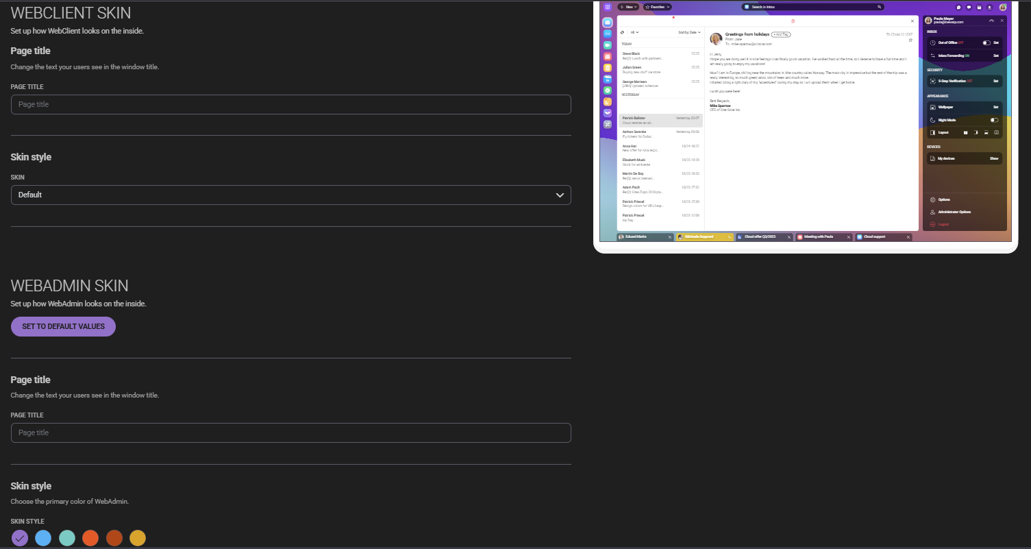 White labeling – WebClient and WebAdmin skins