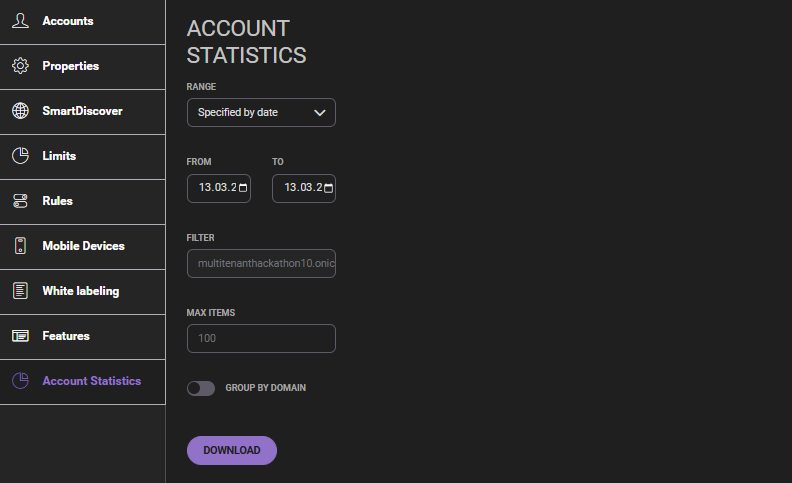 Account Statistics tab