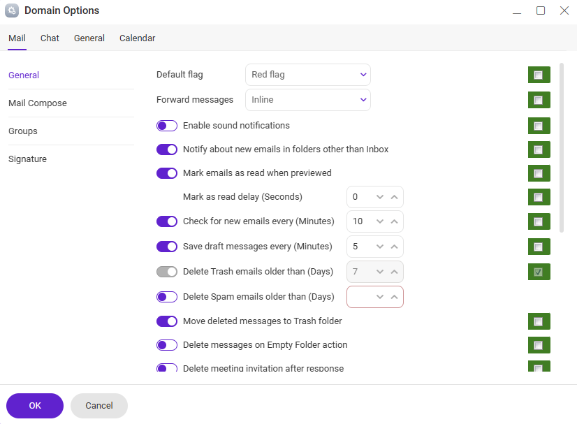 WebClient settings overview