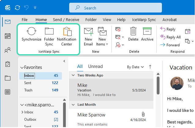 Outlook Sync Controls