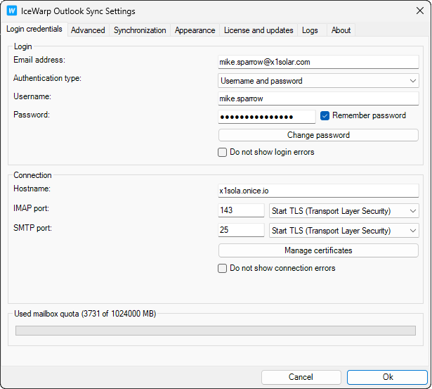 Login credentials