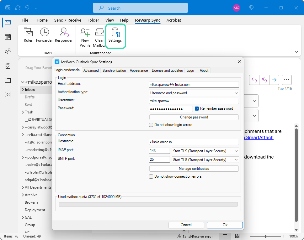 Outlook Sync Settings