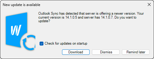 View of the Outlook Sync user