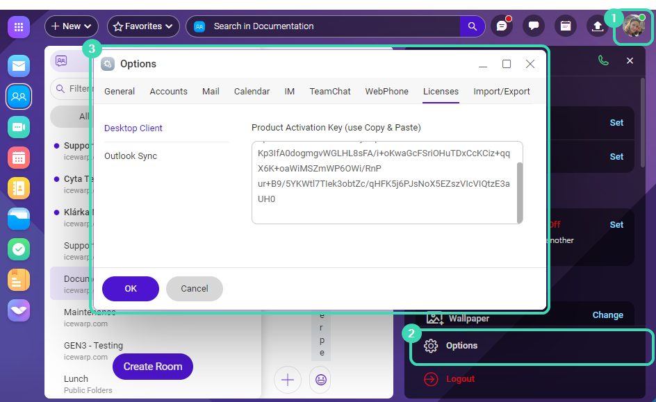 Options: Licenses Tab