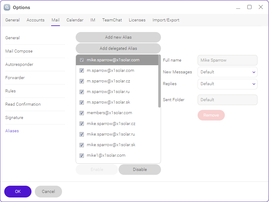 Options: Mail Tab