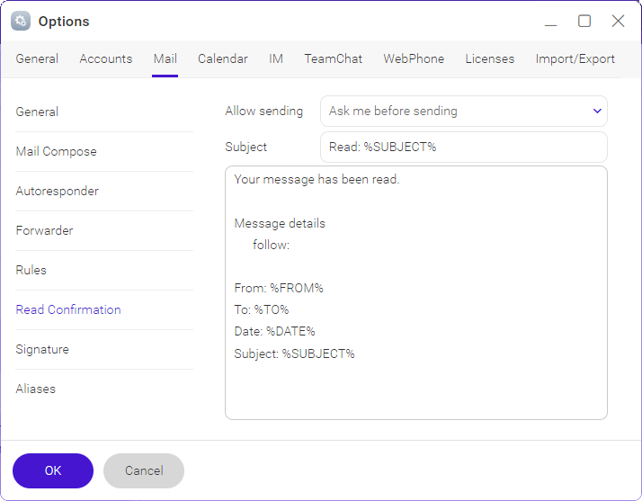 Options: Mail Tab